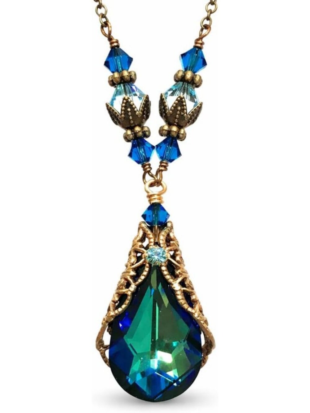 Bermuda Blue Teardrop Filigree Pendant Necklace - Elegant Jewelry Gift for Her